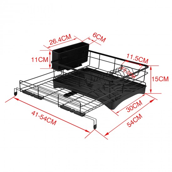 Expandable Dish Bowl Storage Rack Sink Drainer Kitchen Plate Drying Holder Black